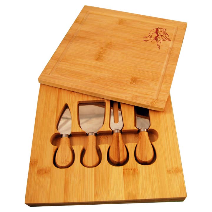 Bamboo Cheese Board with Utensils, Minnesota Vikings for wholesale by The Memory Company