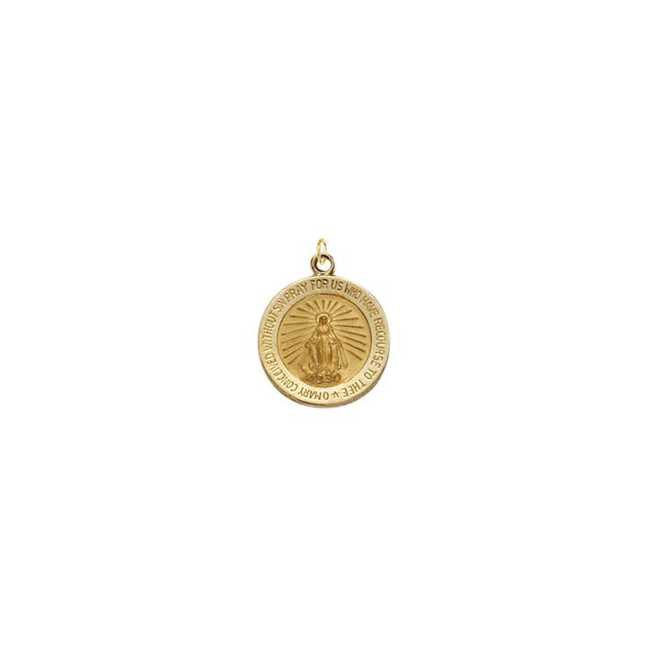 1/2 Inch Round 14KT Gold with Polished Border Miraculous Medal for wholesale by NYMAN JEWELERS