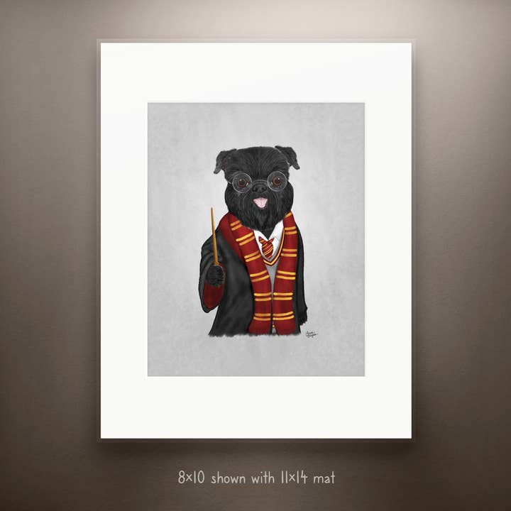 Laura Bergsma Studio - Vente Affiche d'art - Gravure d'art sur le chien Griffon de Bruxelles, Bruxelles Gryffondor