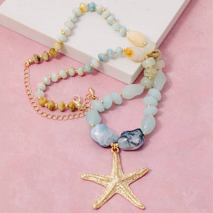 Starfish Pendant Mixed Beaded Necklace for wholesale by The Looks by Fame Accessories