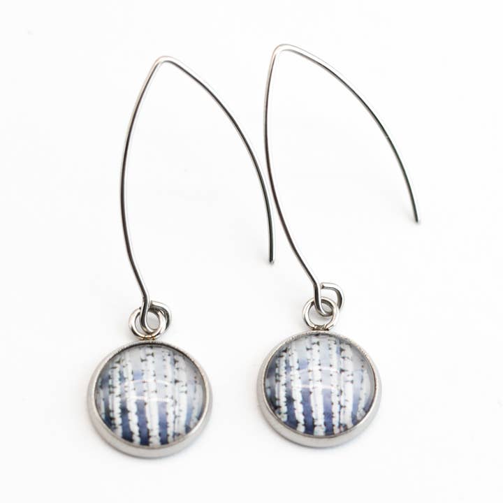 Winter Birch Stainless Steel and Glass Long Earrings Small for wholesale by TAKENYA