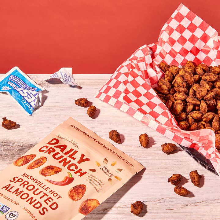 Daily Crunch - Wholesale Nuts - Nashville Hot Sprouted Almonds, 1.5oz Single Serve