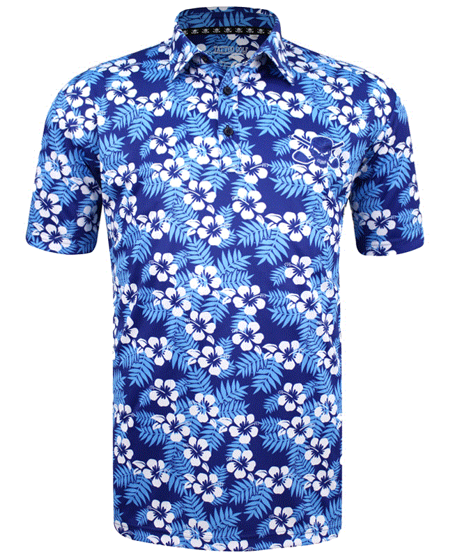 Tattoo Golf Clothing - Wholesale Polo - Men's - Aloha Cool-Stretch Men's Hawaiian Golf Shirt (Blue)0