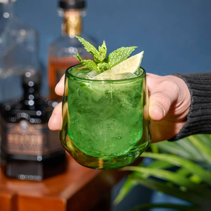 Viski - Wholesale Cocktail/Liquor Glass - Aurora Double Walled Tumblers - Bottle Green - Set of 2