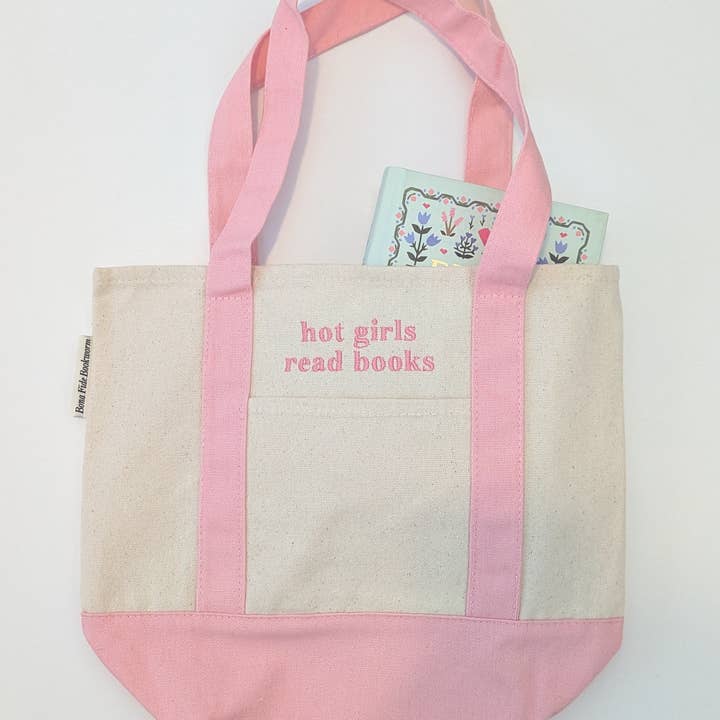 Hot Girls Read Books Embroidered Mini Tote Bag for wholesale by Bona Fide Bookworm