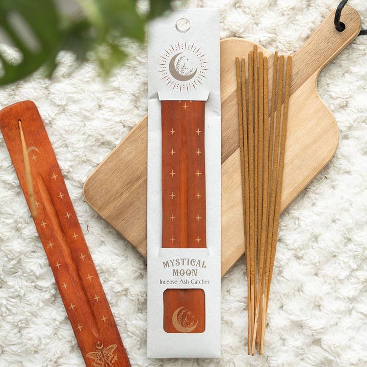 Mystical Moon Wooden Incense Ash Catcher for wholesale by Something Different Wholesale