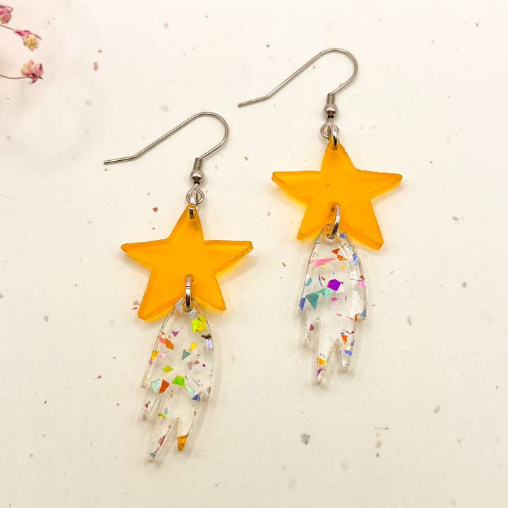 (Yellow/Glitter) Shooting Star Charm Acrylic Earrings for wholesale by Hoity Toity Goods