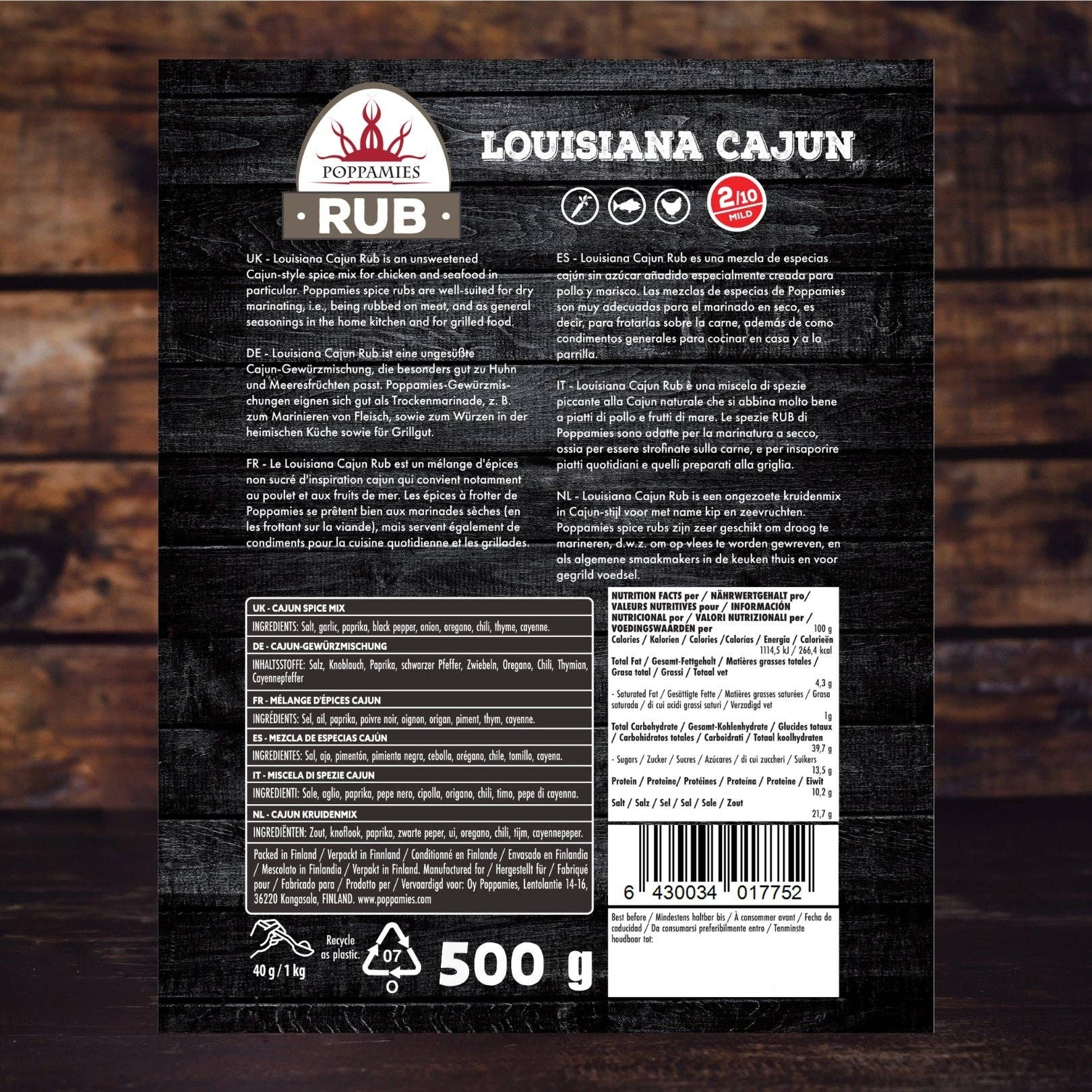 Lukata LTD – wholesale Rub – Poppamies Louisiana Cajun BBQ Rub - 100% Naturlig BBQ-krydda - Torr marinad & kryddor. Särskilt lämplig för kyckling och skaldjur - Utmärkt i grill, ugn, broiler och panna - Stor förpackning (500g)6