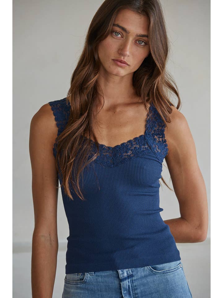 By Together - Wholesale Tank top – Women′s - S1217N | Knit Seamless Ribbed Tank Top with Lace Trim5