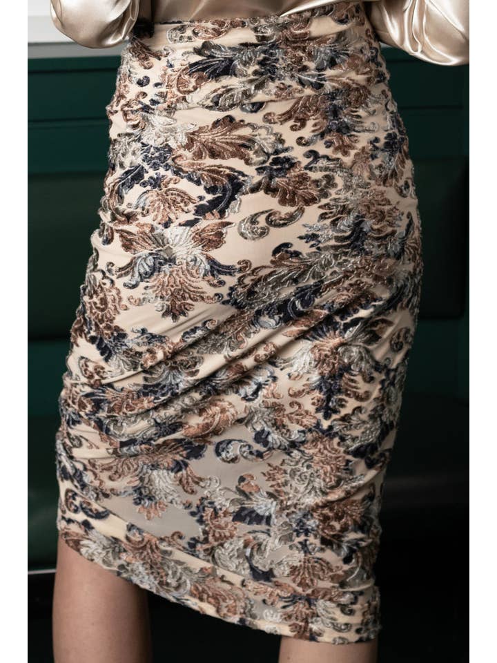 Rachel Walters Collection - Wholesale Skirt - Women's - Lottie Skirt Nude Floral2