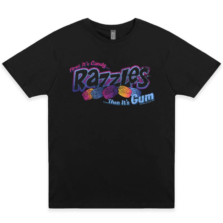 Razzles Retro Logo First, It's Candy...Then, It's Gum! Tee for wholesale by www.sweetvintagetees.com