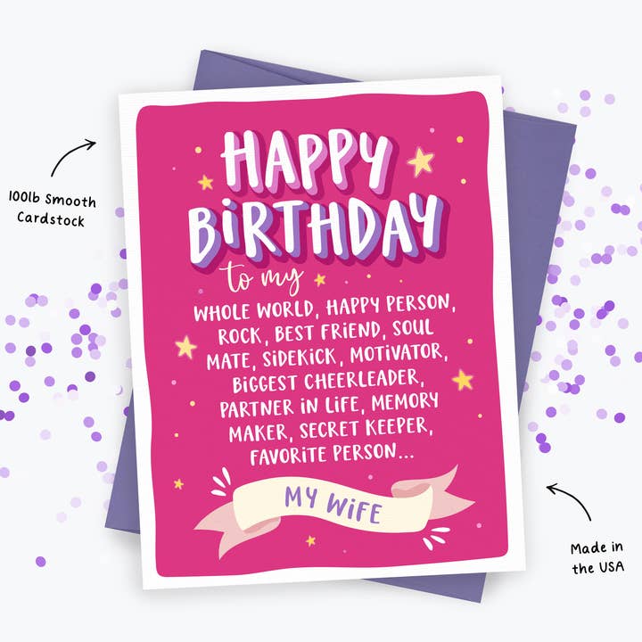 Kreate Paper Co. – Engroshandel Fødselsdagskort – Fødselsdagskort til kone, Kærlighedskort, Lykønskningskort til hende3