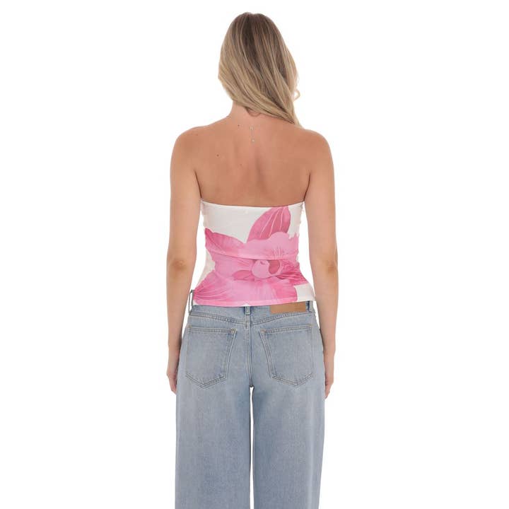 Lucy In The Sky - Wholesale Dress - Women's - Mesh Floral Slit Top in White