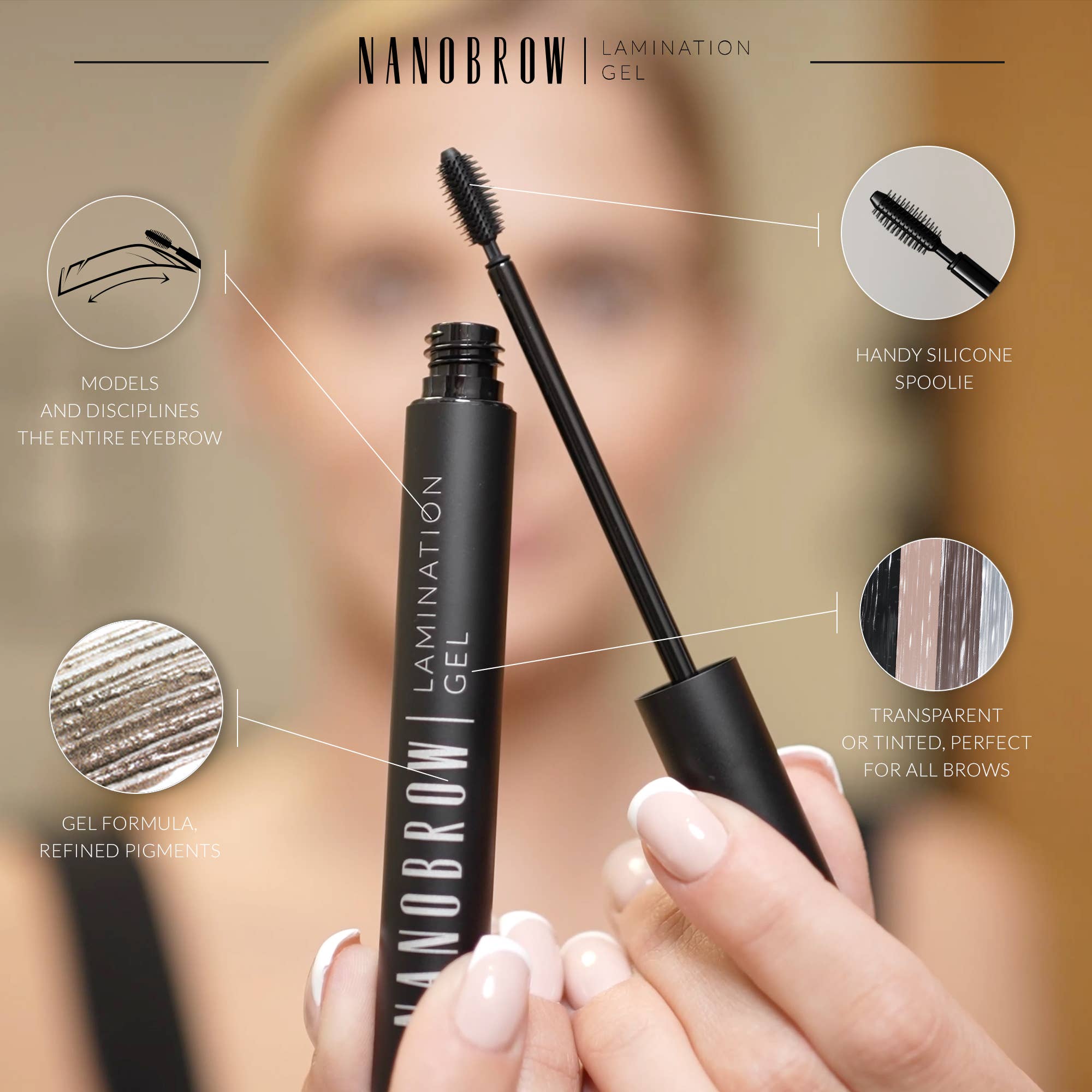 Everett Cosmetics - Wholesale Eyebrow Pencil/Filler - Nanobrow Lamination Gel Beige  – brow gel, brow styling1