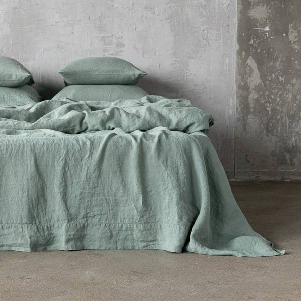 Linen Flat Sheet Spa Green Stone Washed for wholesale by LinenMe