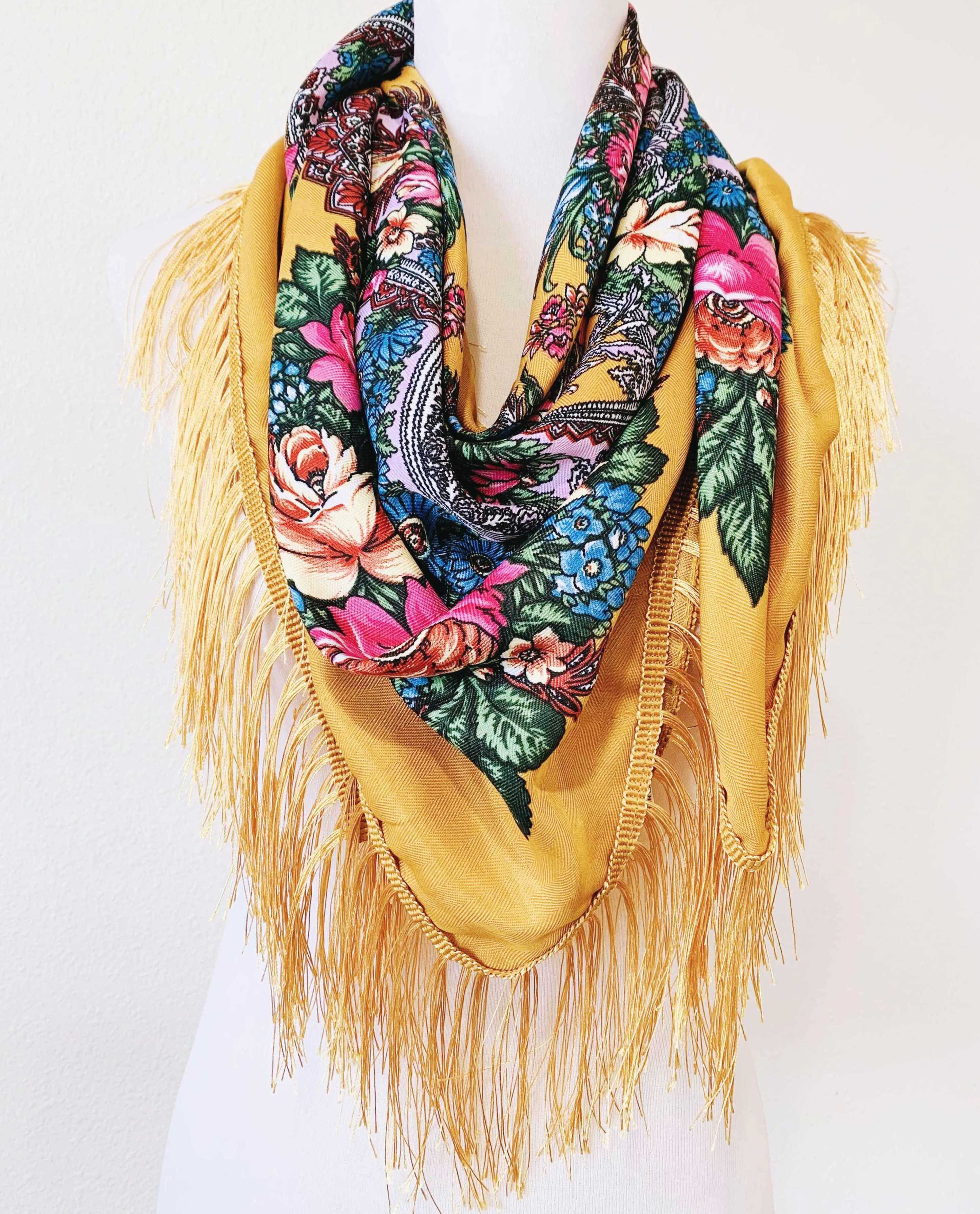 JC Sunny Fashion - Wholesale Scarf - Women's - JC023321 Western Vibe Long Fringe Floral Square Scarf/Shawl8