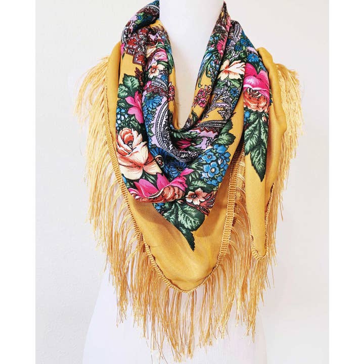 JC Sunny Fashion - Wholesale Scarf - Women's - JC023321 Western Vibe Long Fringe Floral Square Scarf/Shawl8