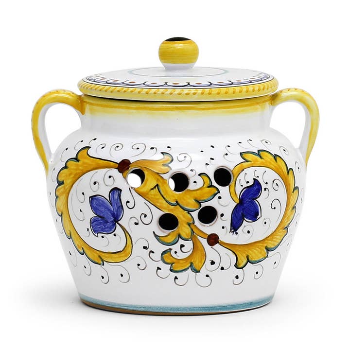 PERUGINO: NY vitlök/lökburkhållare med handtag för wholesale av Artistica - Deruta of Italy