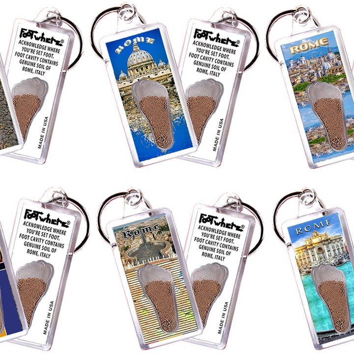 Rome FootWhere® Souvenir Keychain. 72 pieces/6 assorted styles. for wholesale by FootWhere- USA Group, Inc.