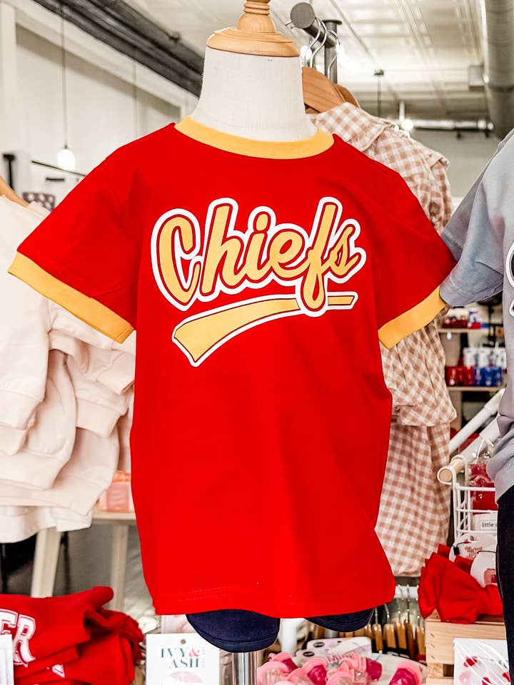CHIEFS cursive ringer tee for wholesale by June+Grey