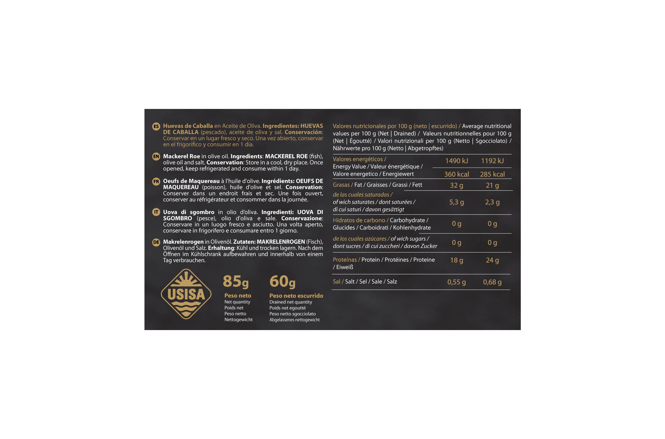 Unión Salazonera Isleña - Wholesale Tinned Fish - USISA-MACKEREL ROE IN OLIVE OIL 60G3