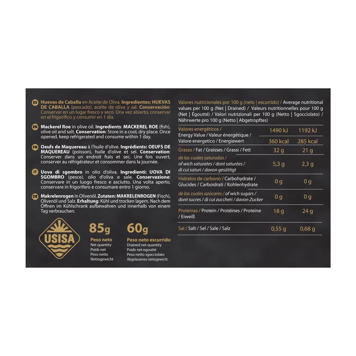 Unión Salazonera Isleña - Wholesale Tinned Fish - USISA-MACKEREL ROE IN OLIVE OIL 60G3