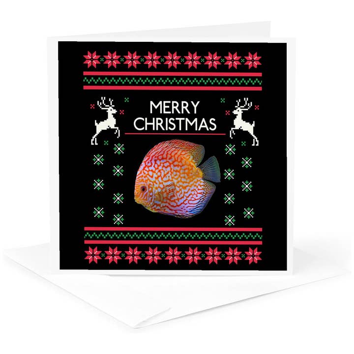3dRose - Wholesale Everyday Greeting Card - 3dRose, Merry Christmas Xmas and Snowflake with Discus Fish, Greeting Card