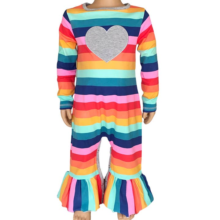 AnnLoren Rainbows Heart Baby Girls Romper Jumpsuit PrePack for wholesale by AnnLoren
