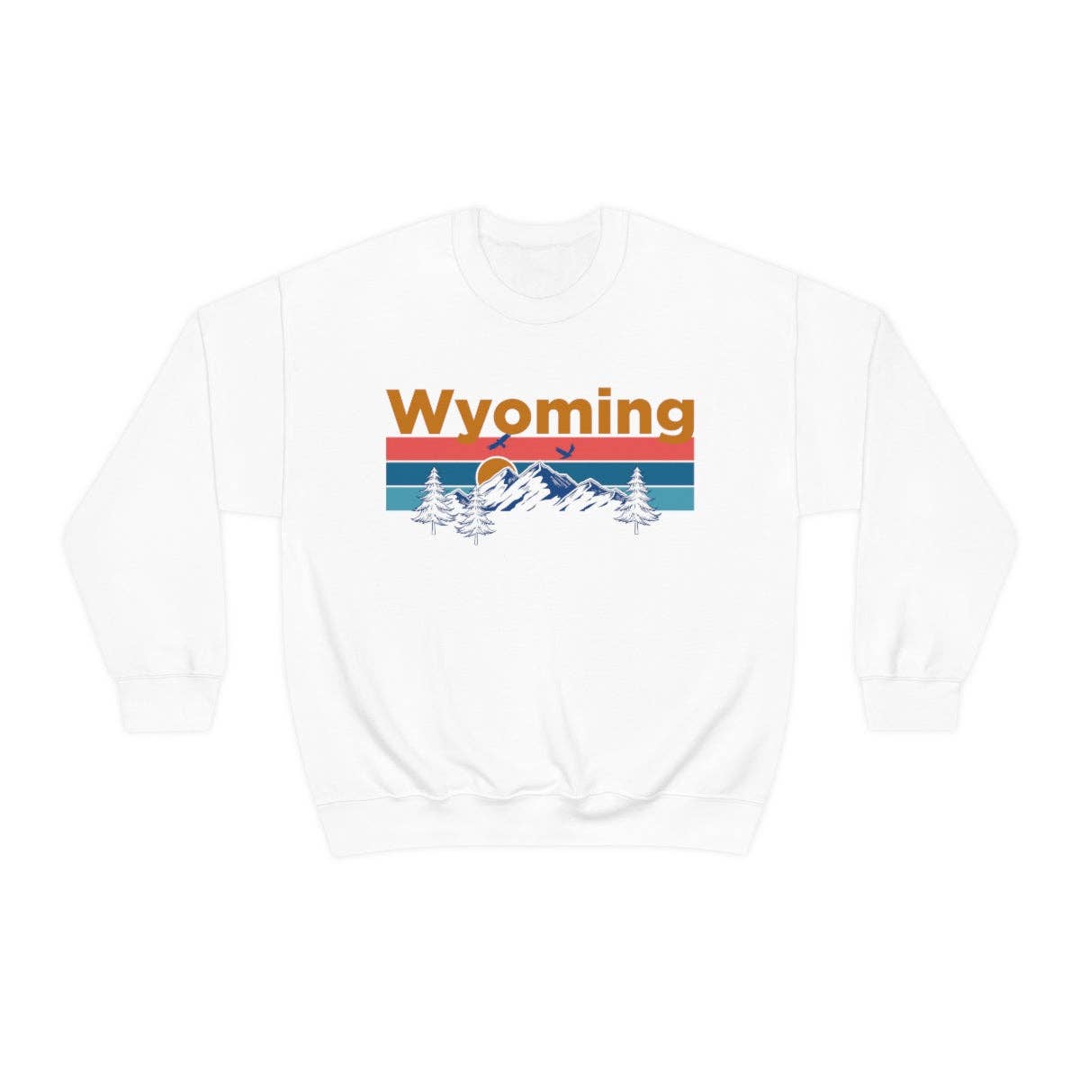White Wyoming Sweatshirt - Mountain & Birds Unisex for wholesale on Faire0