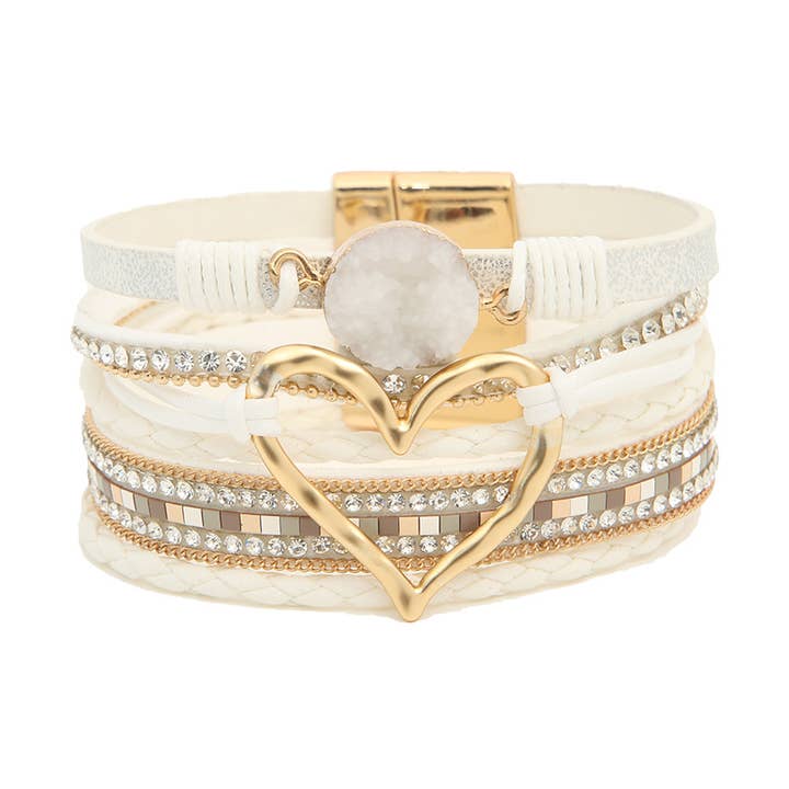 Suhkasana - Vente Parures de bijoux - Bracelet à boucle magnétique en strass en forme de cœur de bohème13