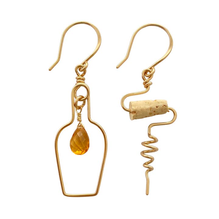 Boucles d'oreilles Vin - Boucles d'oreilles Amoureux du Champagne - Bouchon en Citrine pour la vente par BlighPosh