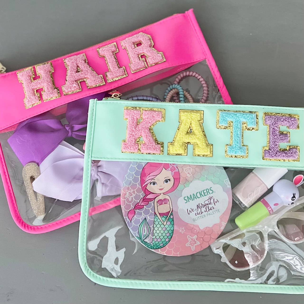 Palmy Pineapple - Wholesale Pouch - Women's - Nylon Top Clear Pouch with Chenille Letters of Your Choice5