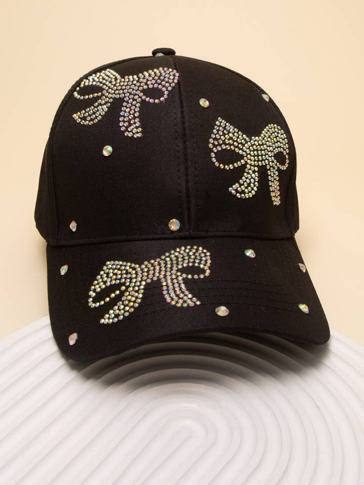 Rhinestone Embellished Bow Design Relaxed Fit Denim Baseball for wholesale by SP Sophia Collection