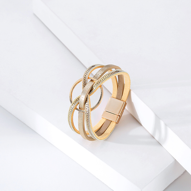 Pretty Persuasions - Wholesale Bangle Bracelet - B22096 Interlocked Ring PU Leather Wrap Bracelet17