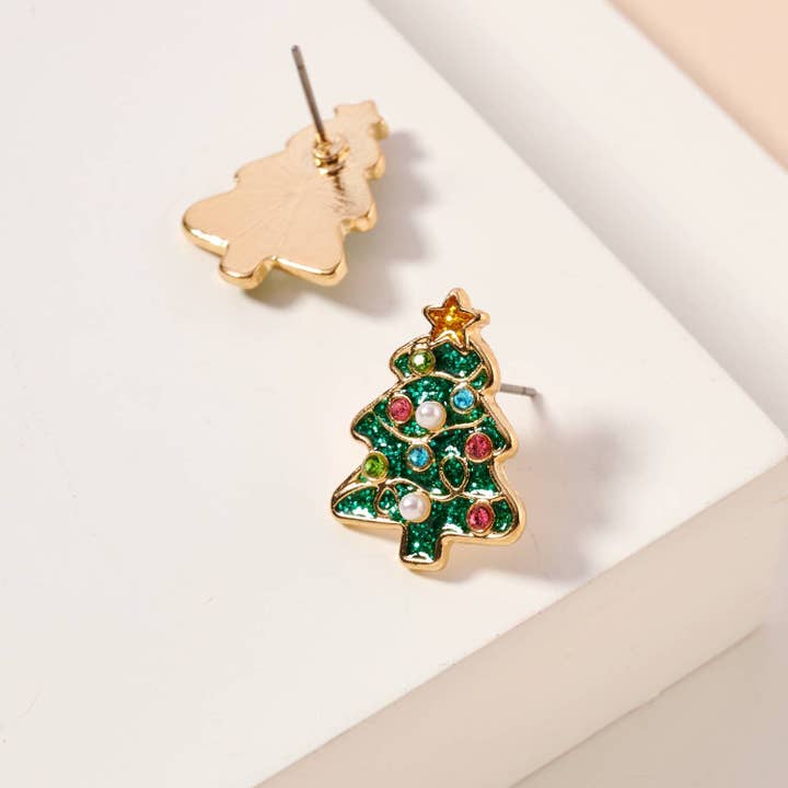 Frem - Wholesale Stud/Post Earrings - Christmas Tree Enamel Stud Earrings