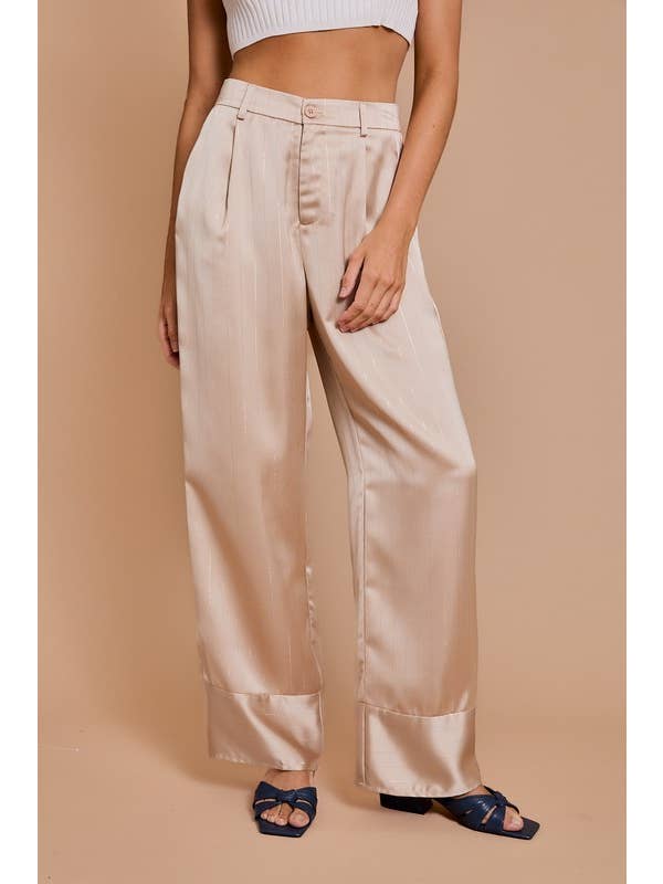 Champagne Lurex Stripe Wide Pants for wholesale on Faire