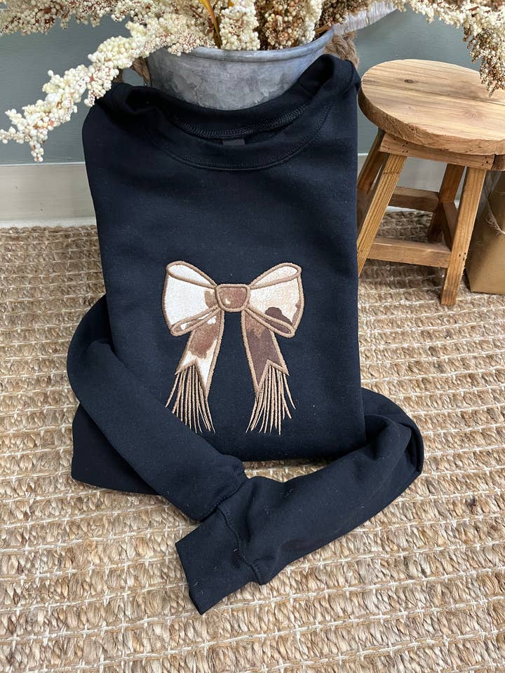 Cowhide Bow Fringe Embroidered Sweatshirt for wholesale by Lhite Graphics