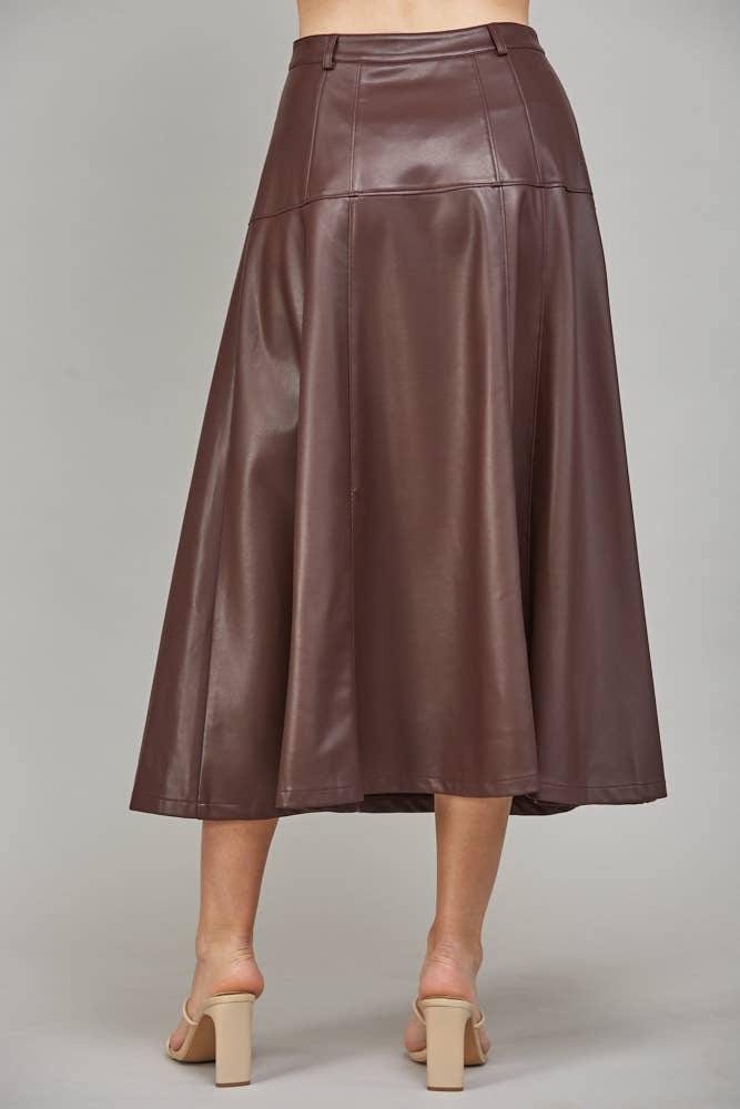 FATE - Wholesale Skirt - Women's - FAUX LEATHER BUTTON FRONT A-LINE MIDI SKIRT FS550299