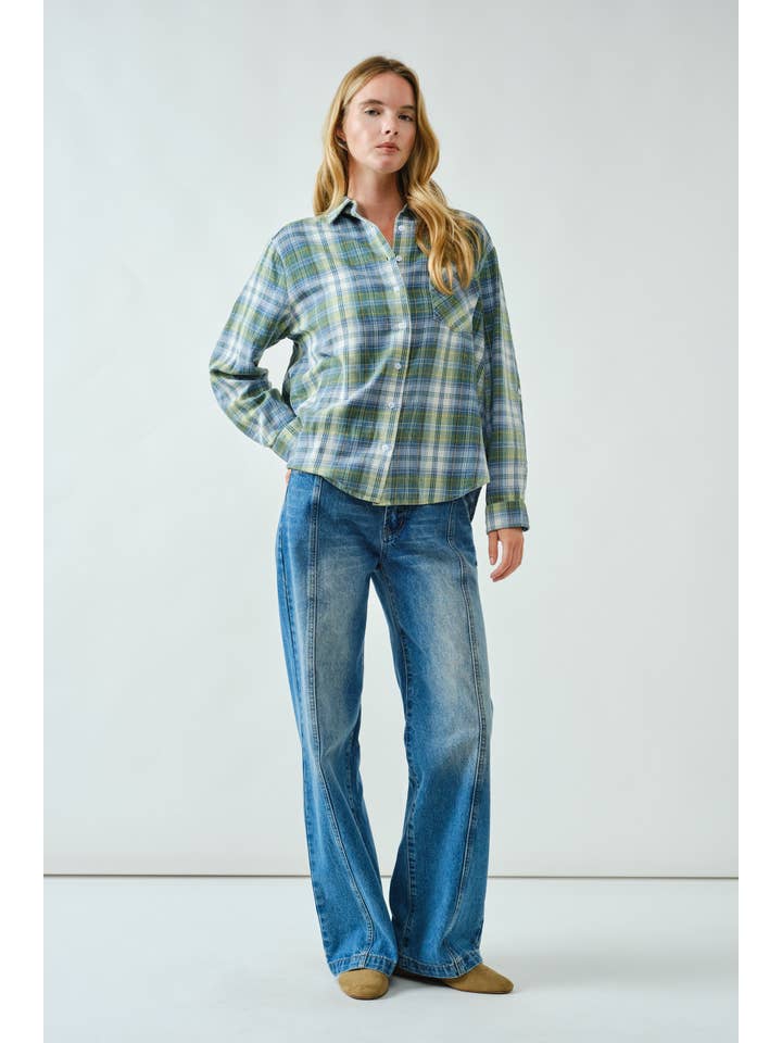 Aaron & Amber - Wholesale Button Down Shirt - Women's - AJT5465 SUPER SOFT WASHED COTTON PLAID SHIRTS 8