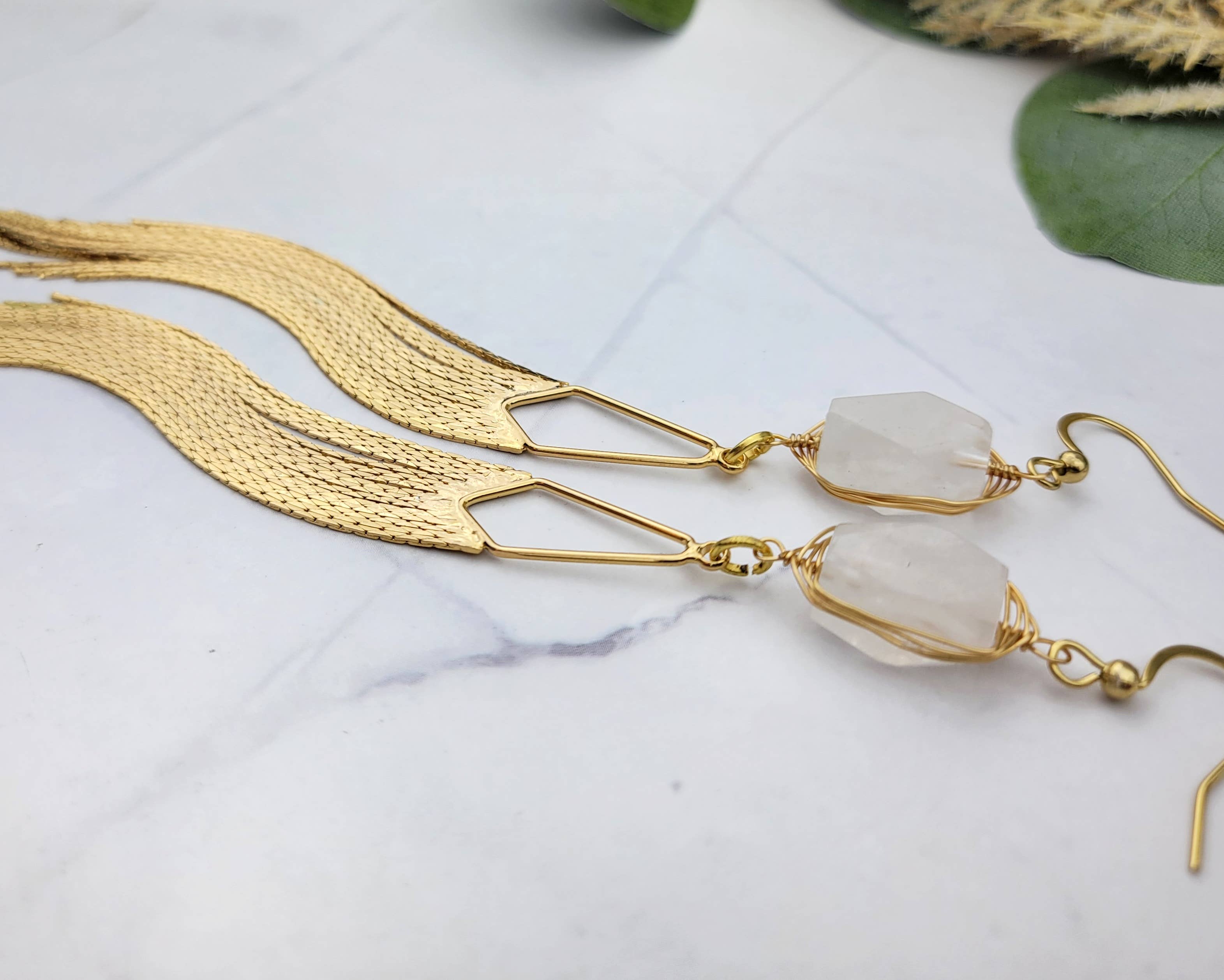 WonderLight Jewelry – wholesale Tofsörhängen – Ädelstensfransörhängen - klar kvarts/klarhet3