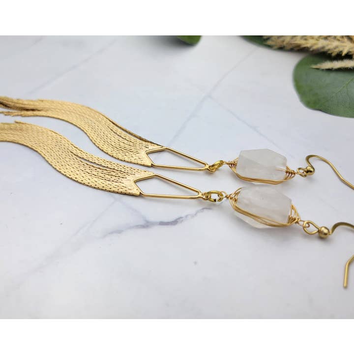 WonderLight Jewelry – wholesale Tofsörhängen – Ädelstensfransörhängen - klar kvarts/klarhet3