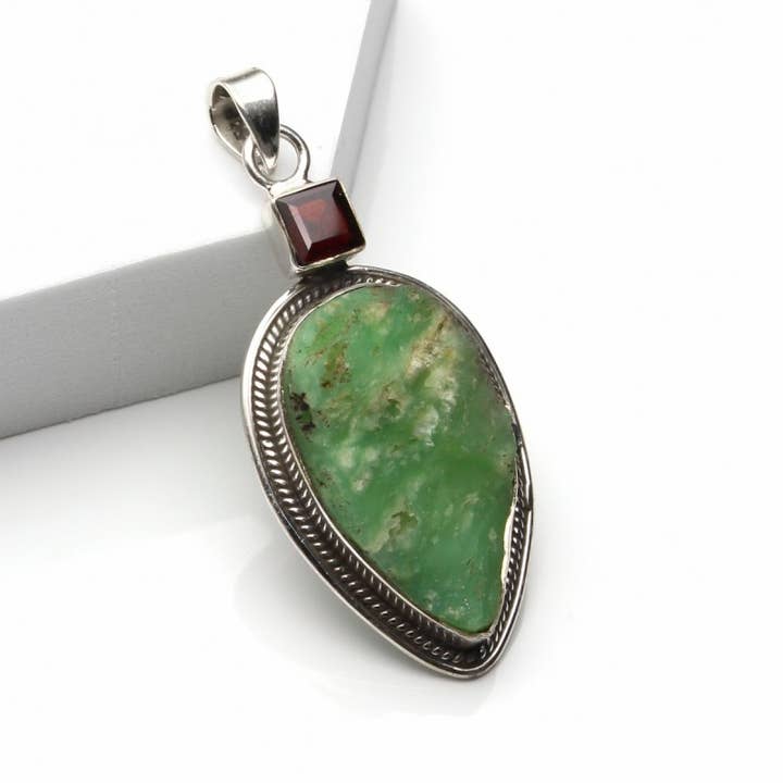 Raw chrysoprase pendant and natural gemstone, silver of... for wholesale by UniArt