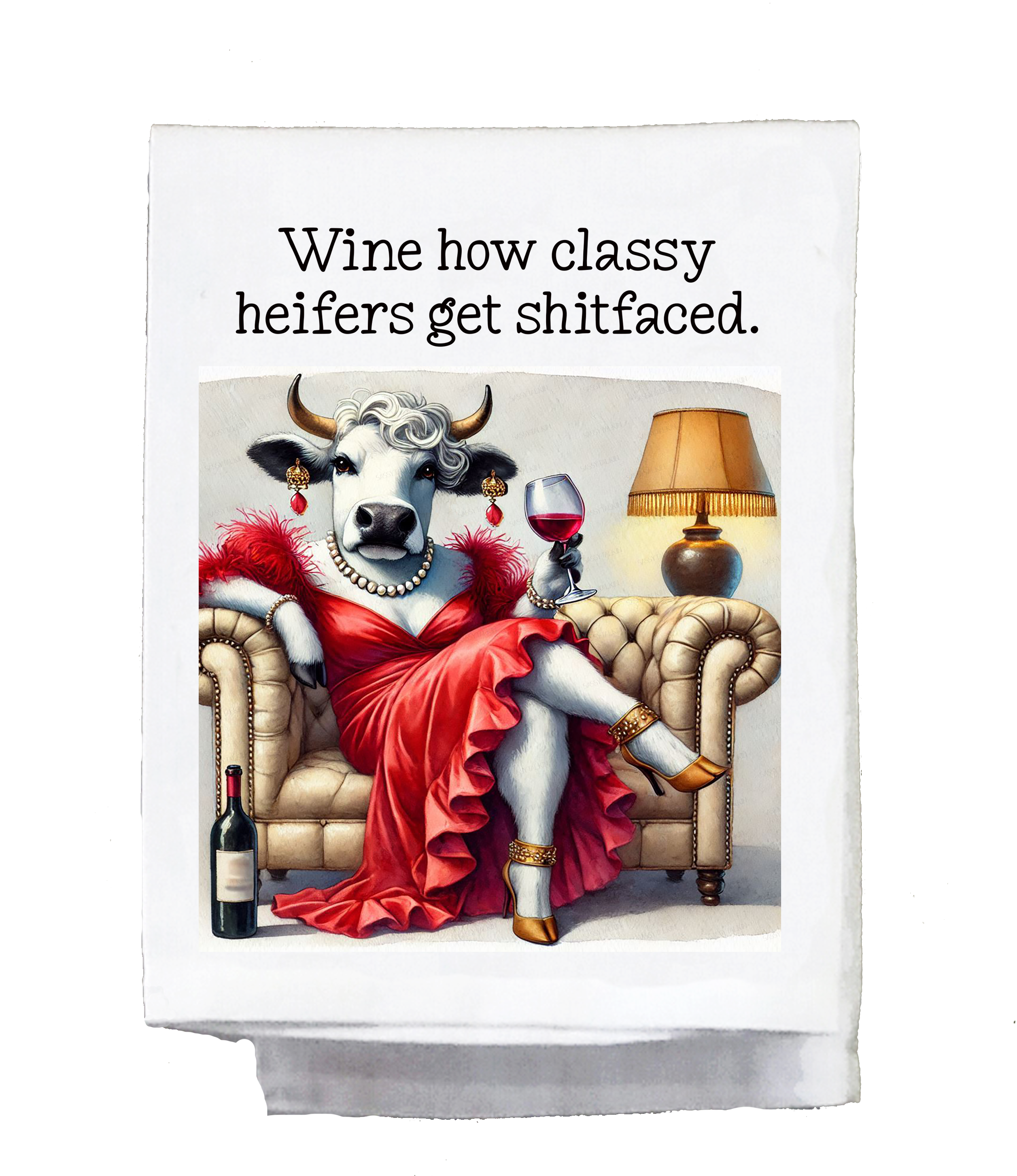 Sassy Talkin – wholesale Tea towel – Country, Dish Towel, Cows, Fancy, Wine how classy heifers 0