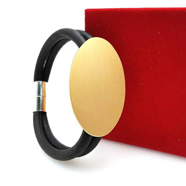 Black Neoprene & Gold Aluminum Oval Magnetic Bracelet for wholesale by Laurent Scott Collection
