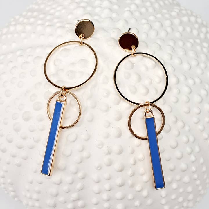 Brincos - Merry - círculos - ouro/azul por atacado de Maison Delclef