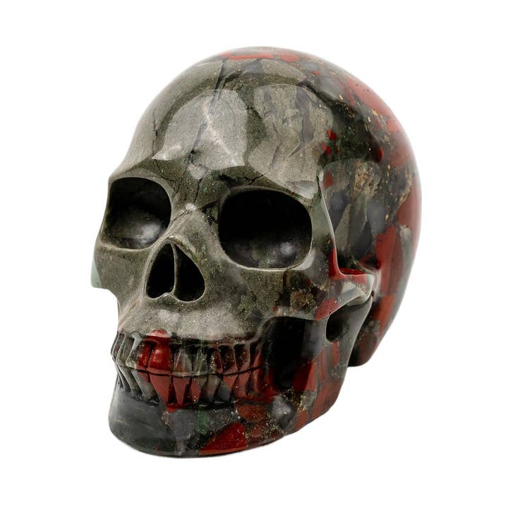 Bloodstone Crystal Skull - Hand Carved 5" Crystal Skull for wholesale by OddNot