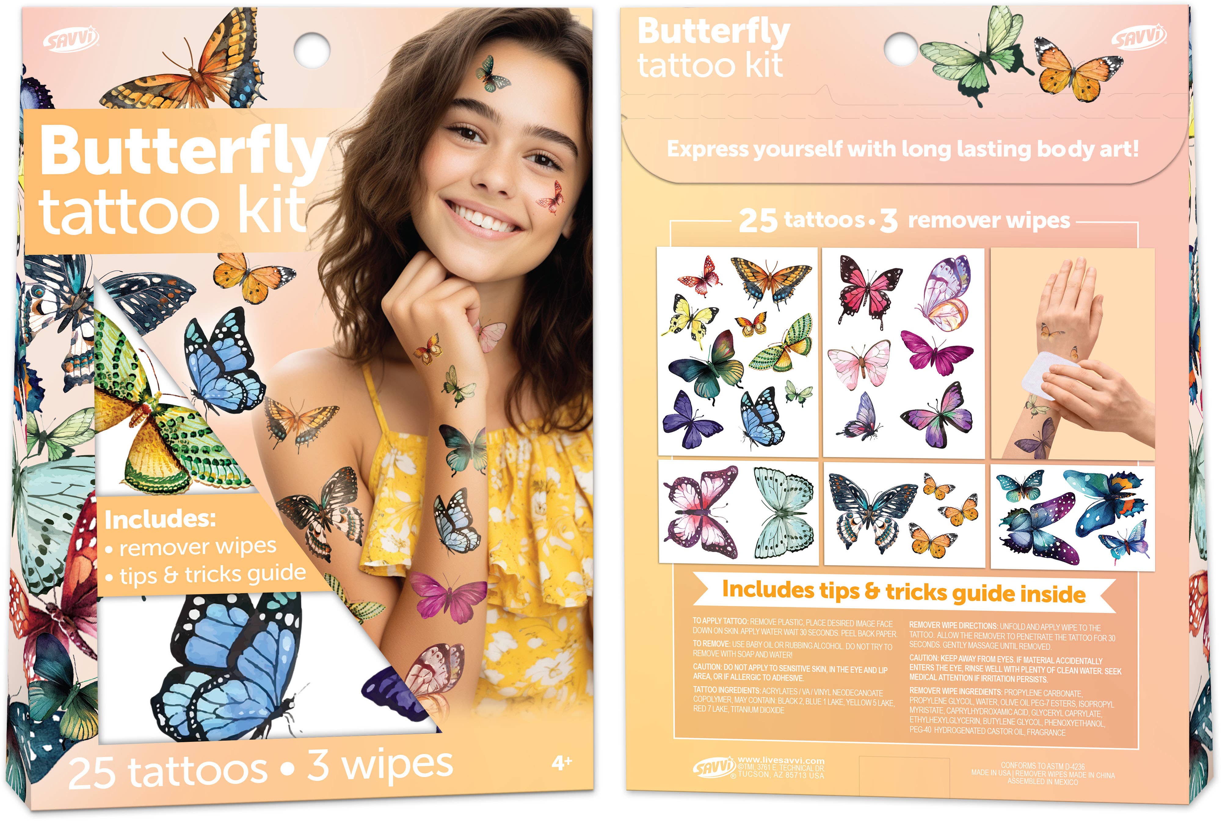Savvi - Wholesale Temporary Tattoo - Kids - Savvi Butterfly - Temporary Tattoos - SV33740.AA-010