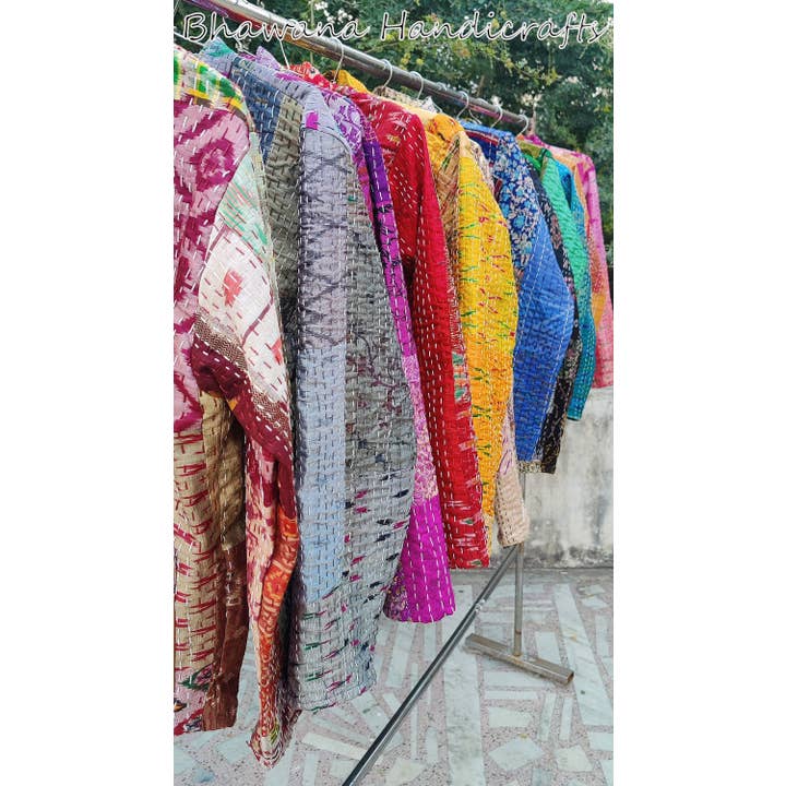 Bhawana Handicrafts - Wholesale Jacket – Women's - Handmade Silk Sari Kantha Patchwork Short Jacket2