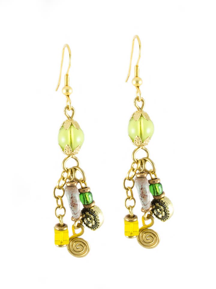 Grön & lila Tofs Guld Färg Örhängen för wholesale av Maisha
