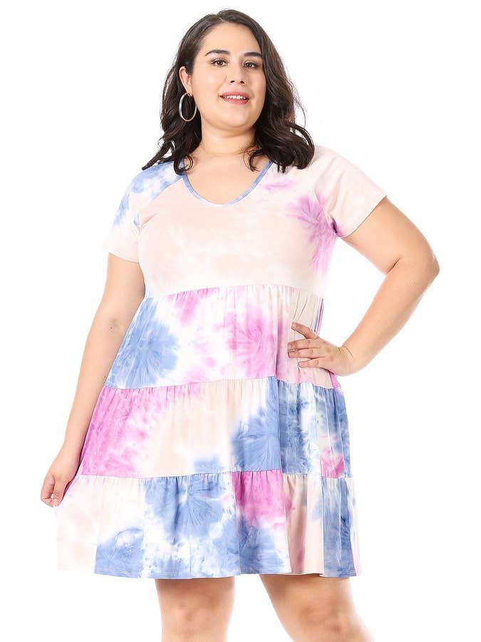VIBE Apparel Co - Wholesale Jurk - Dames - Plus Tie Dye Babydoll-jurk met raglanmouwen5